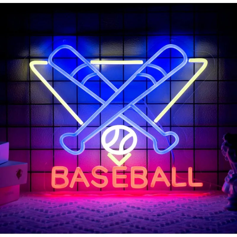 

Man Neon Sign for Room Decor 9 Brightness Adjustments USB Powered Neon LED Lights Size11.8" x 14.5" (Blue Baseball)