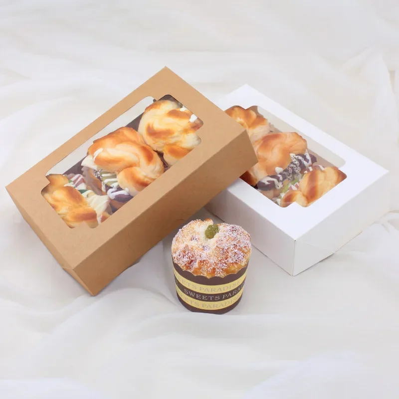 

10pcs White Brown Paper Cake Boxes and Packaging DIY Gift Box With Window Christmas Wedding Suppiles