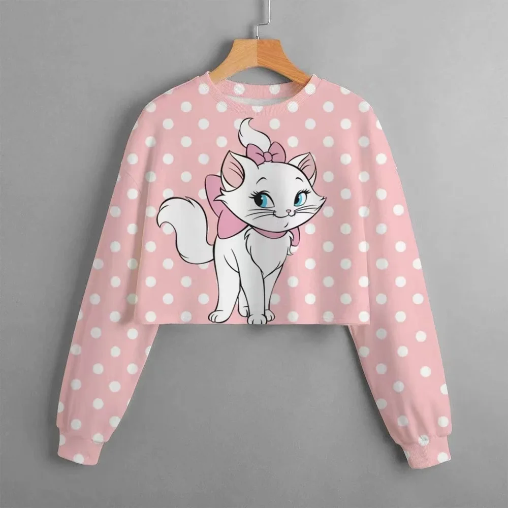 Fashion Mary Cat Hoodie Printed Girls\' Hoodie Clothes Long Sleeve Spring And Autumn Disney Series Short Hoodie Clothes 1-14 Y