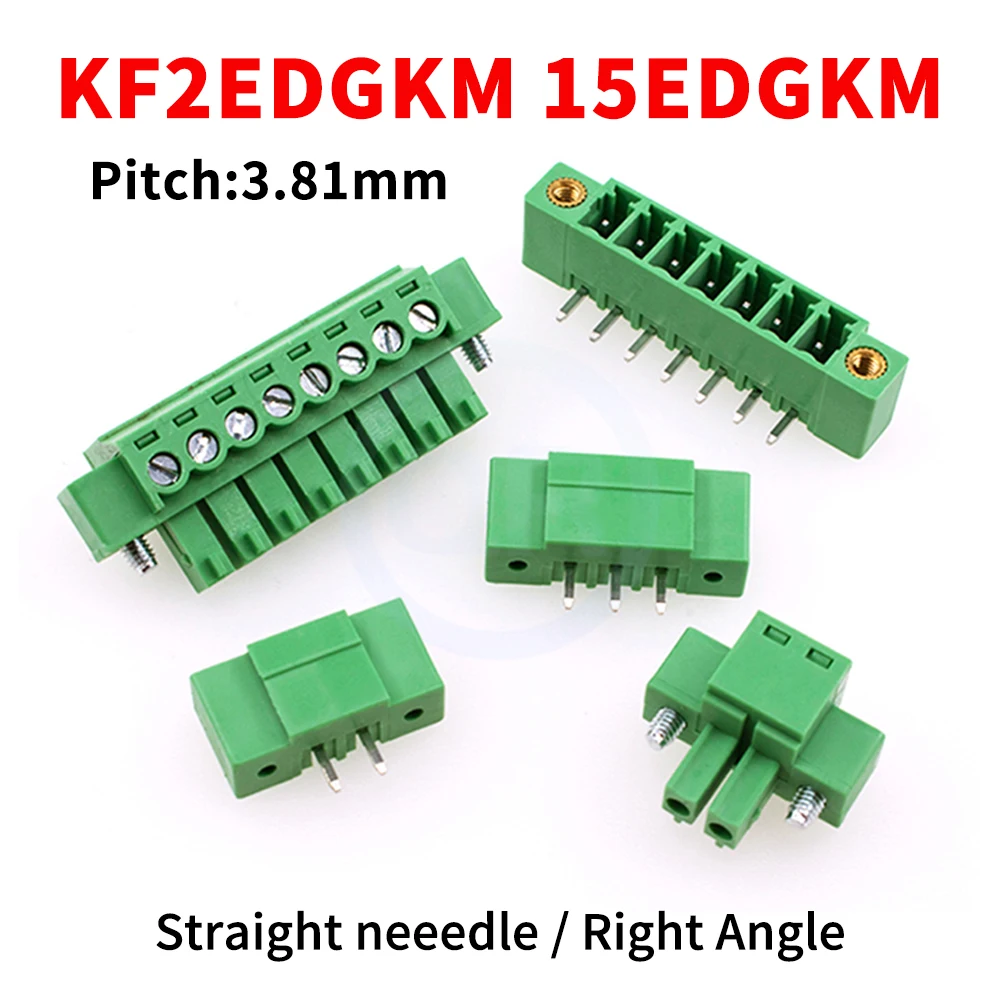 (5 juegos) KF 2EDGKM + 2EDGRM VM 3,81mm bloque de terminales enchufable con bridas PCB con orejas 15EDGKM 3,81 Pin recto de ángulo recto 2 ~ 24P