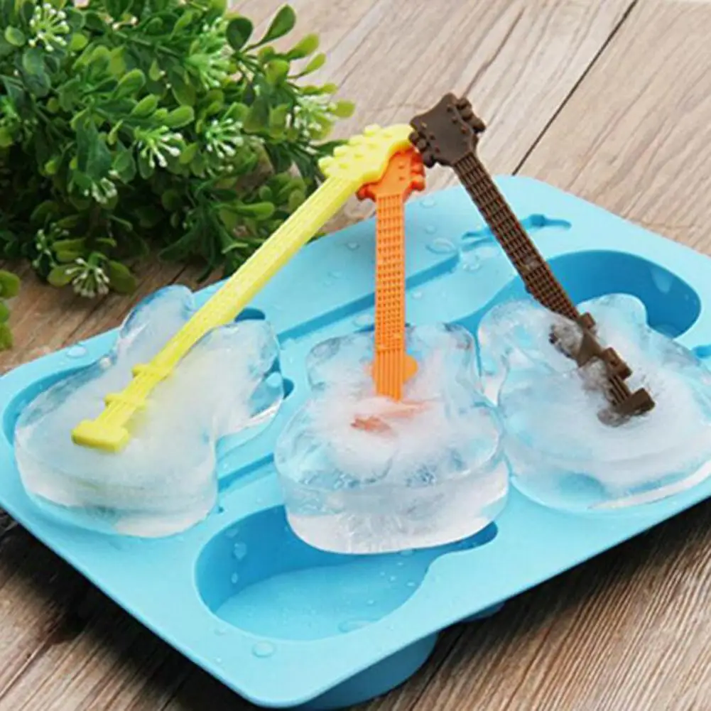 Ice Cube Mold Non-Stick Guitar-shaped Ice Tray Mold Soft Food Grade DIY Ice Tray Mold 3 Grids Ice Cube Maker Kitchen Accessories