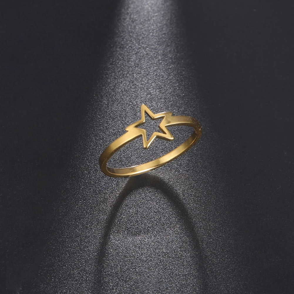 Stainless Steel Five-Pointed Star Rings Hollow Simple for Women Silver Color Pentagram Ring  Jewelry Birthday Party Gift