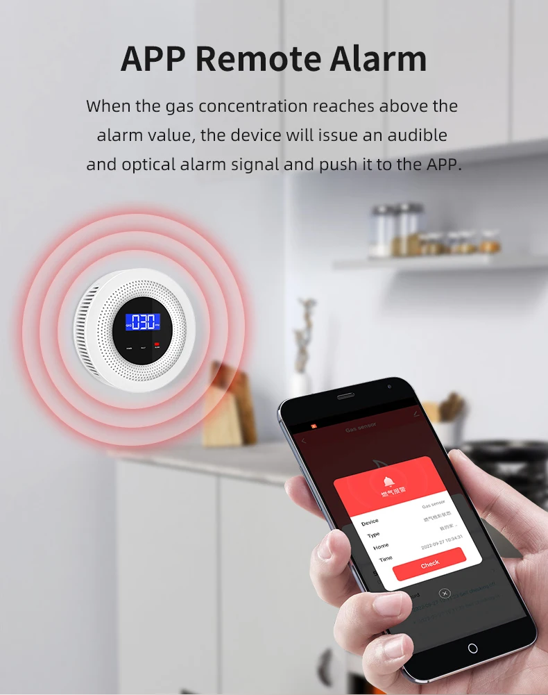 Tuya WiFi Natural Gas Leak Detector LPG Leakage Sensor Sound Alarm & 433MHz Remote Control Protection Security Smart Home