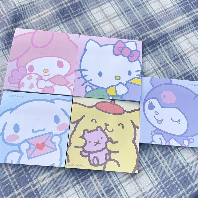 50Pcs Kawaii Anime Hello Kitty Sanrio Sticky Notes Cartoon Kuromi Cinnamoroll Sticky Notes Thickened Student Message Stickers