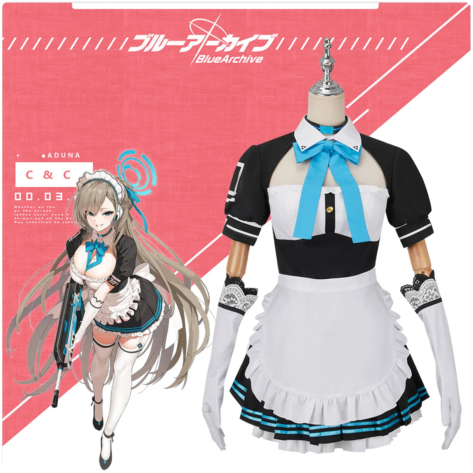 Jogo Arquivo Azul Itinose Asena Maid Cosplay Costume para Mulheres, Terno Uniforme, Festa de Halloween, Role Play Outfit, Avental