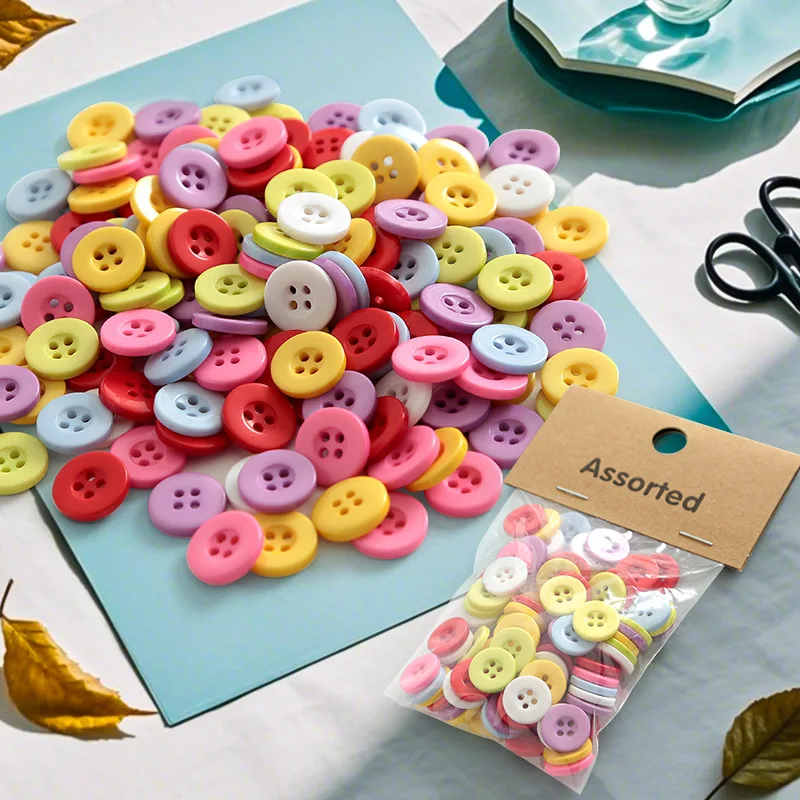 بقعة Hot البيع 15 مللي متر اللون الراتنج أربعة العين واسعة الحواف أزرار مختلط اللون أزرار اليدوية Diy بها بنفسك أزرار لون الحلوى #1