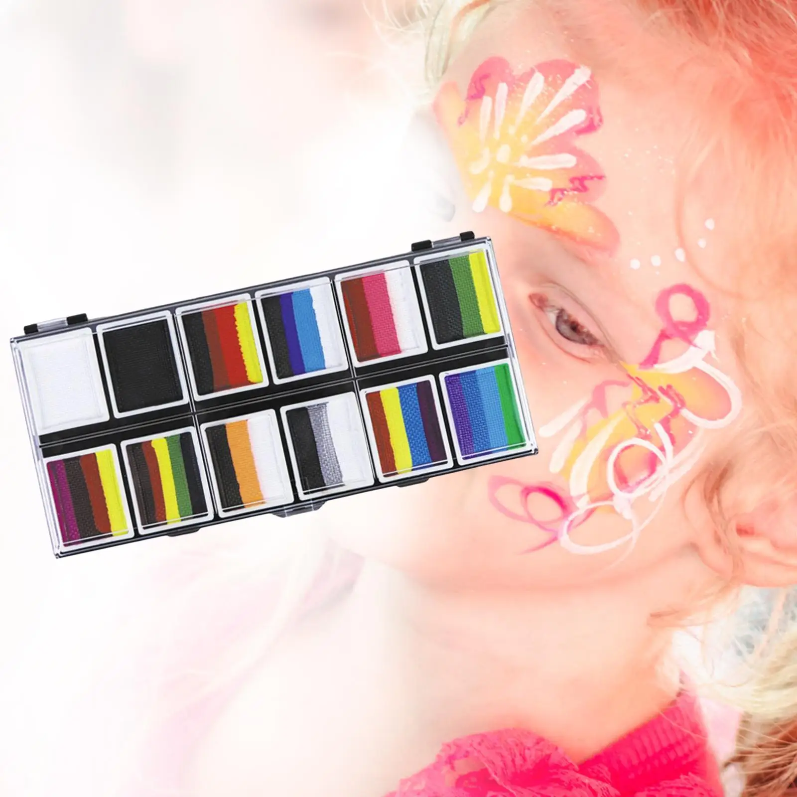 Juego de pintura facial y corporal a base de agua, paleta de maquillaje de 12 colores, lavable seguro para niños y adultos, vestido elegante, escenario de Carnaval