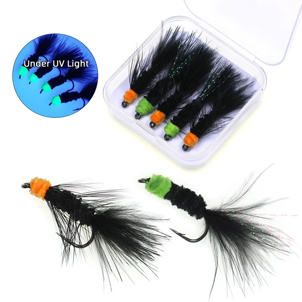 5 piezas # 6 Señuelos de pesca Chartreuse Orange Egg Sucking Leech Woolly Bugger Streamer para trucha, perca, grayling, salmón y steelhead