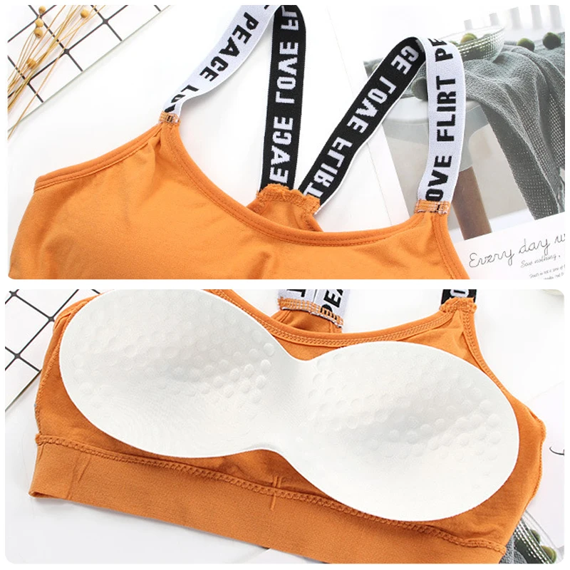 40-65Kg Women Letters Straps Bra Top Sports Bras with Padding Tank Top Push Up Bralette