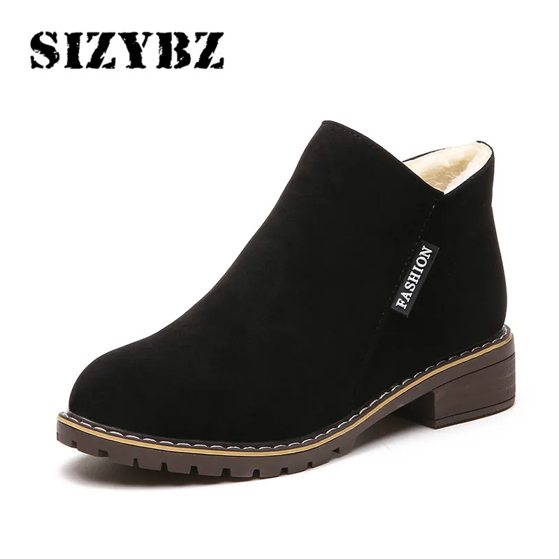 42 Size NEW Women Party Boots Autumn Winter Boots Flock Classic Zipper Snow Ankle Boots Winter Suede Warm Fur Plush Women Shoes