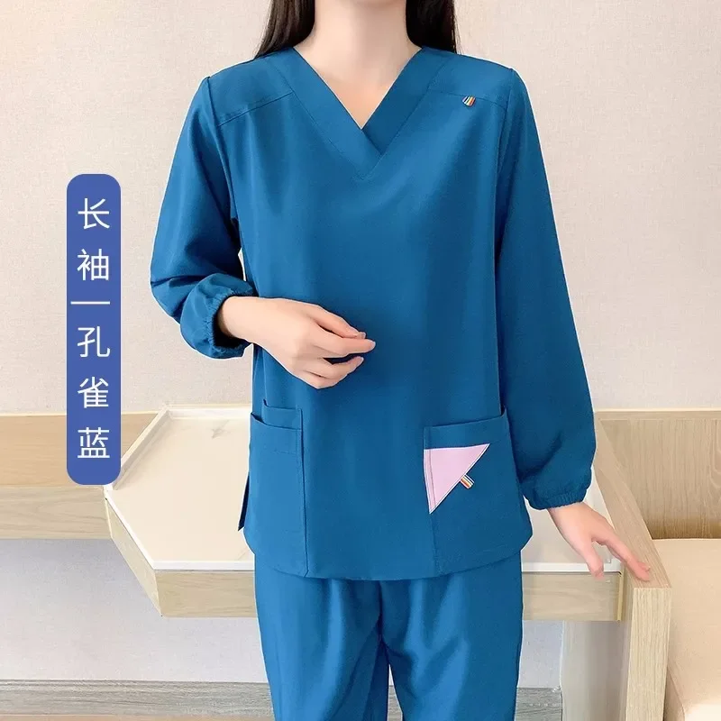 Stretch Medical Uniform Women Quick-dry Scrubs Long Sleeve Nursing Clothes Elastic Soft Doctor Workwear Dentist Vet Workclothes