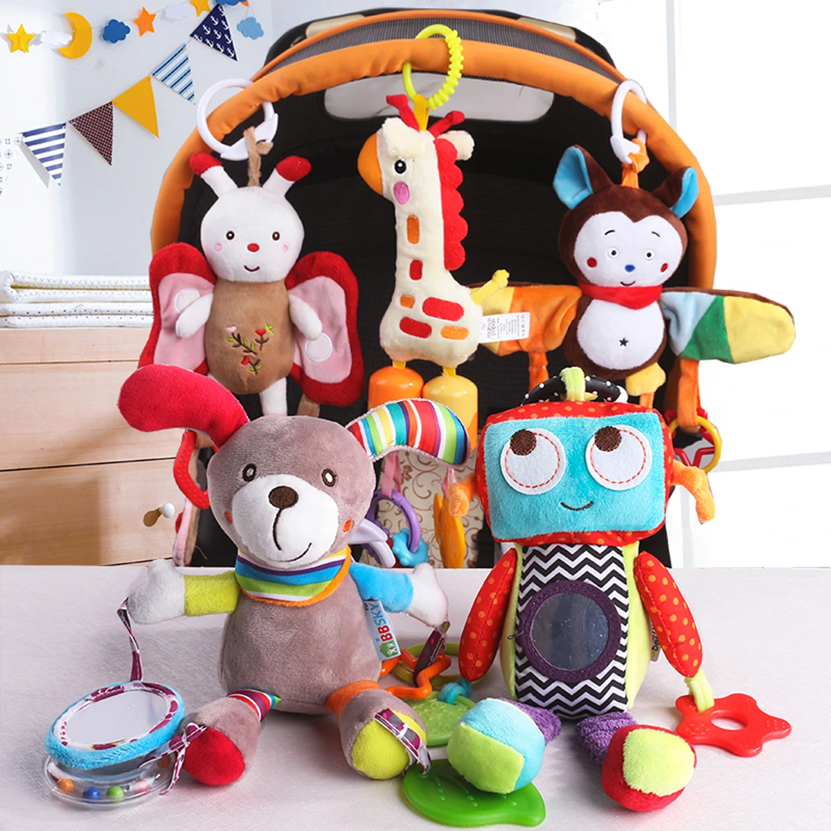

Cartoon Animal Baby Crib Toys Stuffed Rattle Cute Bells Hand Eye Coordination Development Entertainment