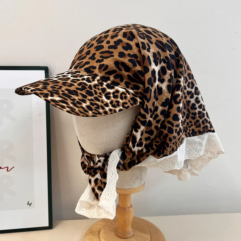 

New Maillard Retro Brown Leopard Print Headscarf Baseball Cap Women Spring Summer Travel Sunscreen Personality Versatile Sun Hat