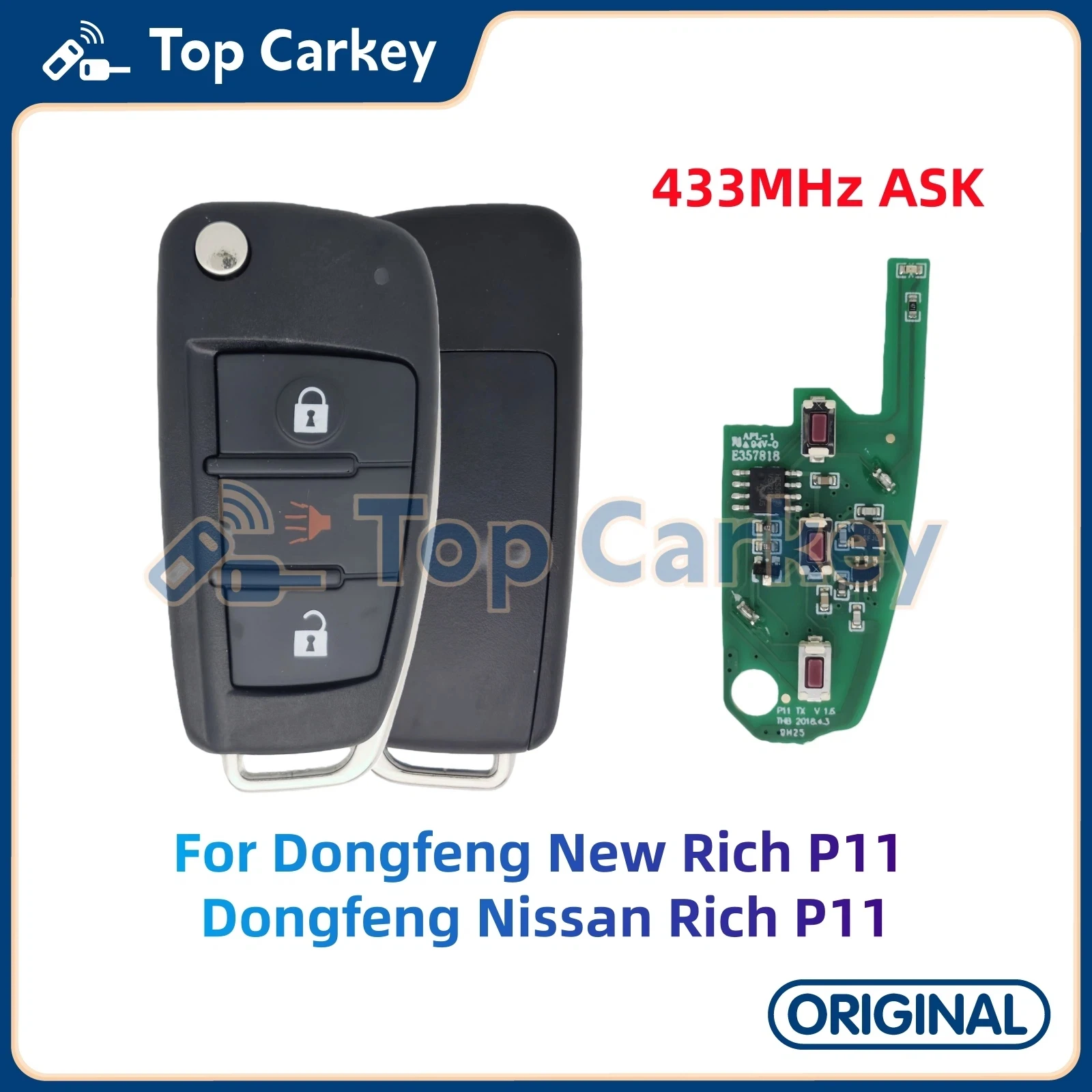

TopCarkey Original Flip Remote Key 3 Buttons 433MHz ASK for Dongfeng New Rich P11 Dongfeng Nissan Rich P11