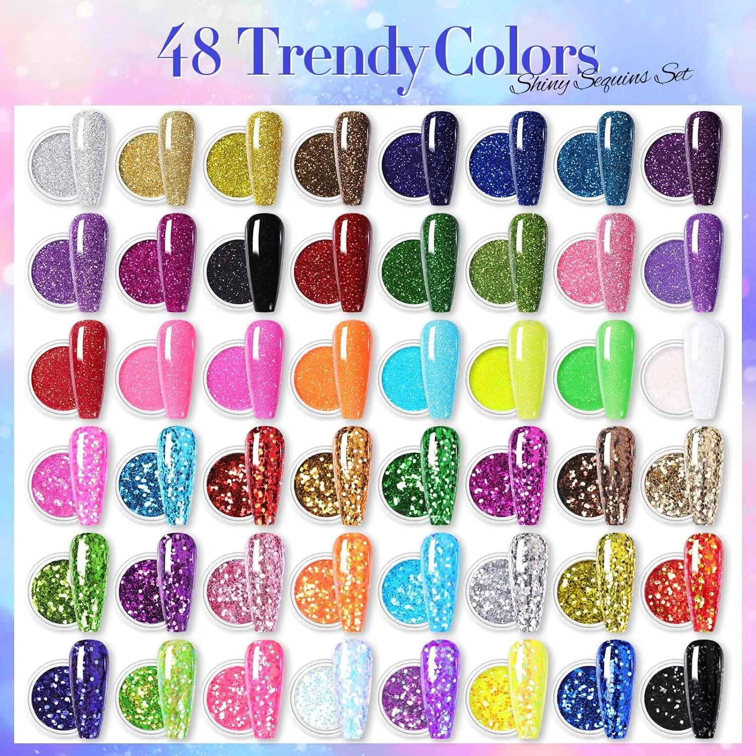 

48 Boxes Nail Art Sequins Nail Art Glitter Powder Flakes Iridescent Sparkly Sequins for Manicure Decoration for Valentine's Day
