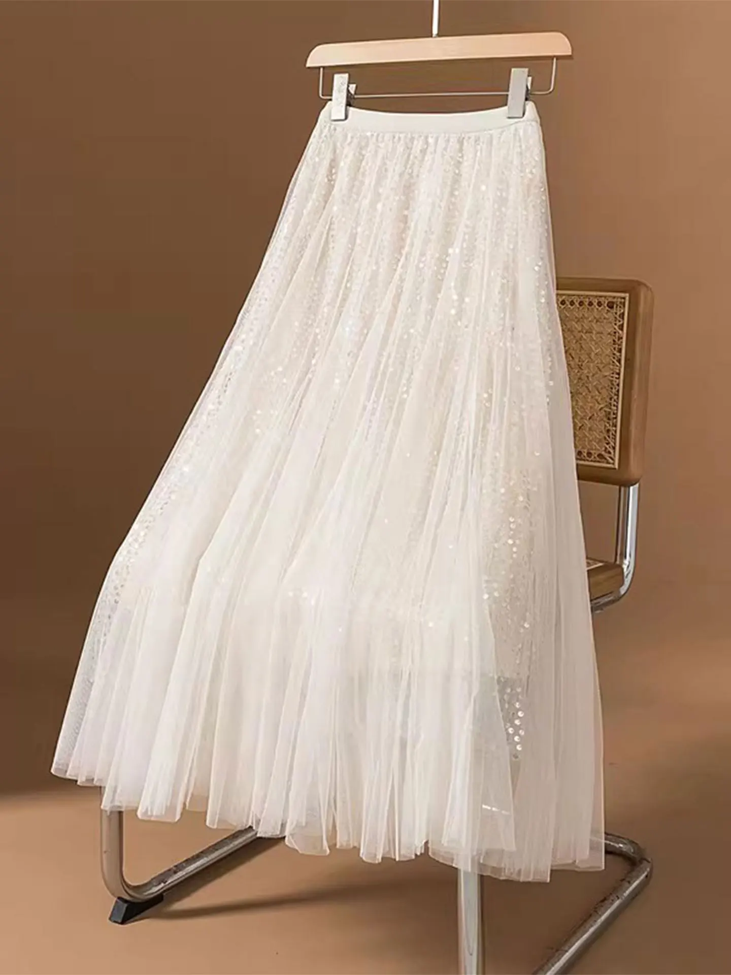 

iny Sequin Me Skirt Women's Mid-Length A-Line Skirts High Waist Korean Sle Commute Daily Wear Glittering f Body Skirts