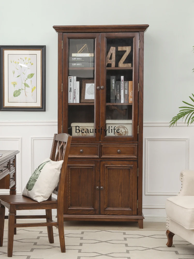 

Pure log ash wood American all solid wood bookcase walnut black walnut