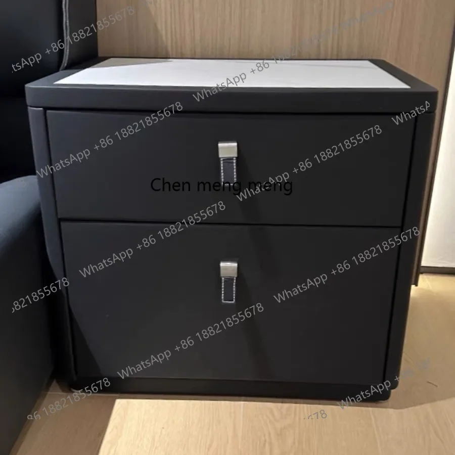 

Modern simple solid wood bedside Italian minimalist storage cabinet double-layer slate cabinet H