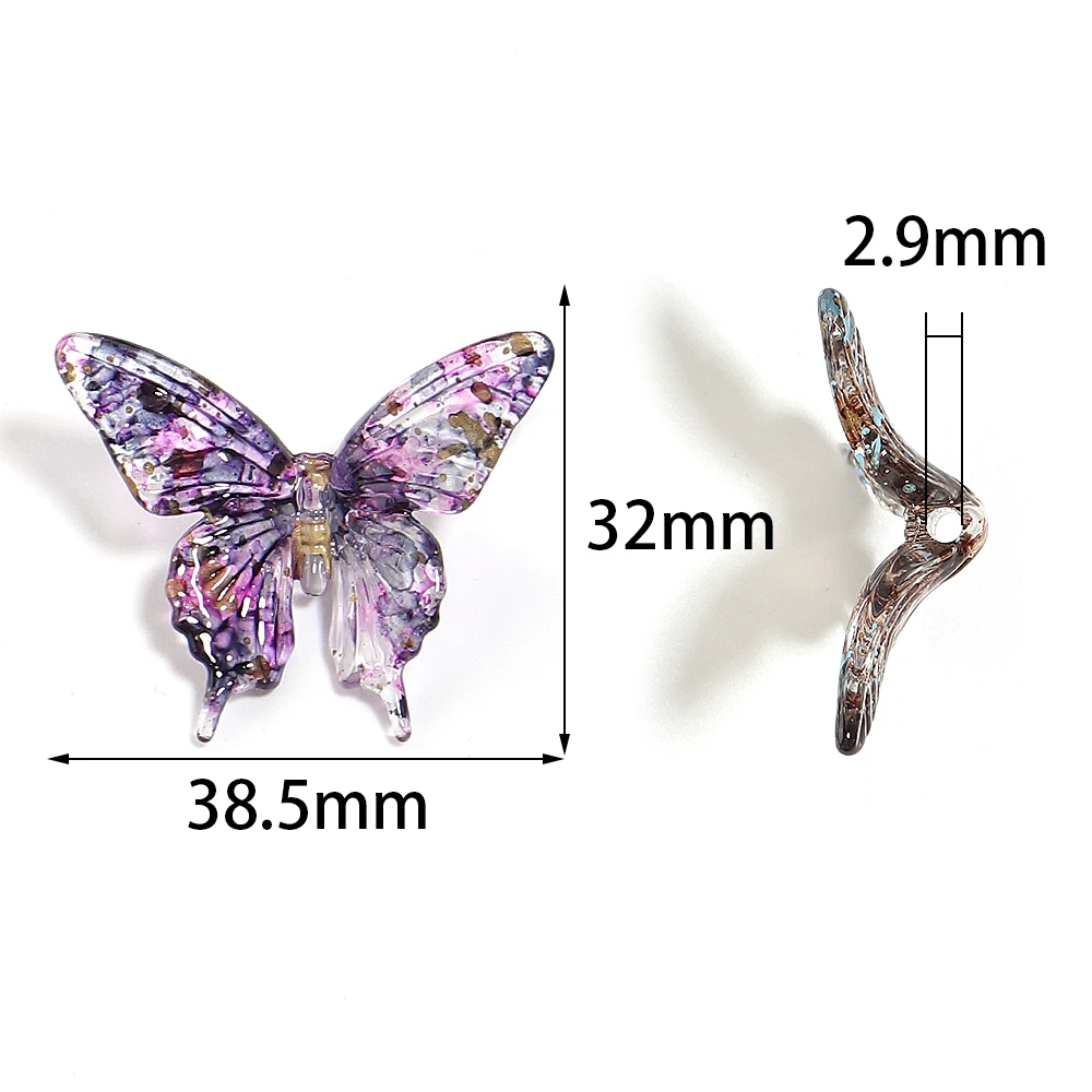 5Pcs Acrylic Butterfly Clear Splash‑Ink Oil Painting Style Straight‑Hole Loose Beadsor for Jewelry Making Diy Bracelet Necklace