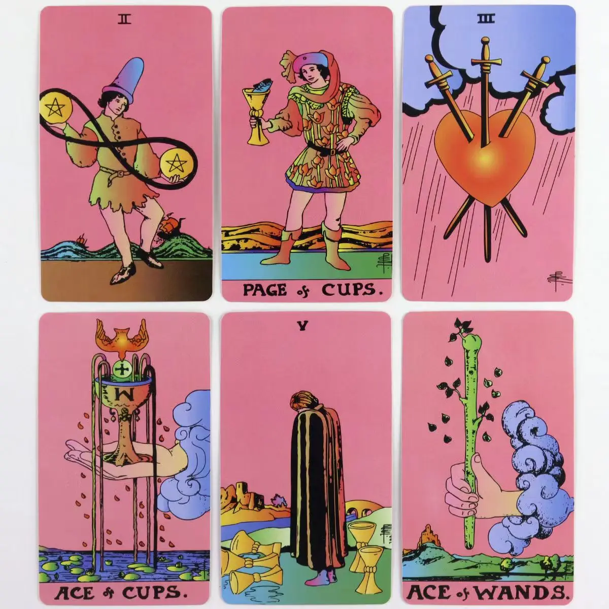 Pink A.E.Tarot Deck 78 Classic Tarot Cards for Beginners Rider Tarot System Pocket Size 10.3*6cm