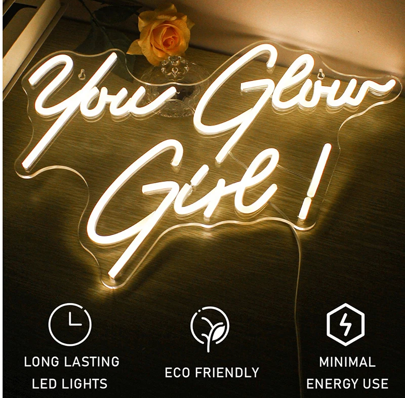 

You Glow Girl Neon Sign Led Neon Sign Custom Night Light Sign for Weediing Party Decor USB Neon Light Home Hanging Decor