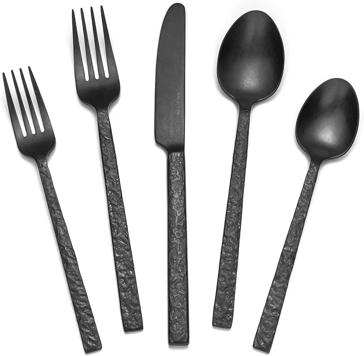 

40 Pcs Black Hammered Silverware Set for 8, 18/10 Stainless Steel Heavy Duty Flatware Set, Tableware Cutlery Utensil Sets for Ho