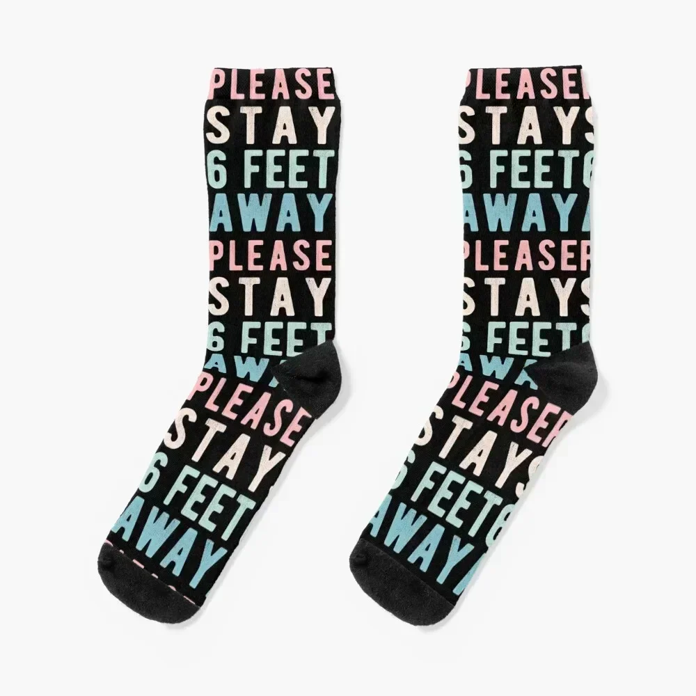

PLEASE STAY 6 FEET AWAY Socks new year with print Men's short Women Socks Men's