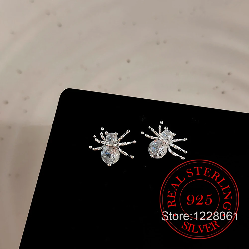 

925 Sterling Silver Jewelry Zirconia Crystal Spider Stud Earrings for Women Wedding Party Jewelry For Girls Friend Gift
