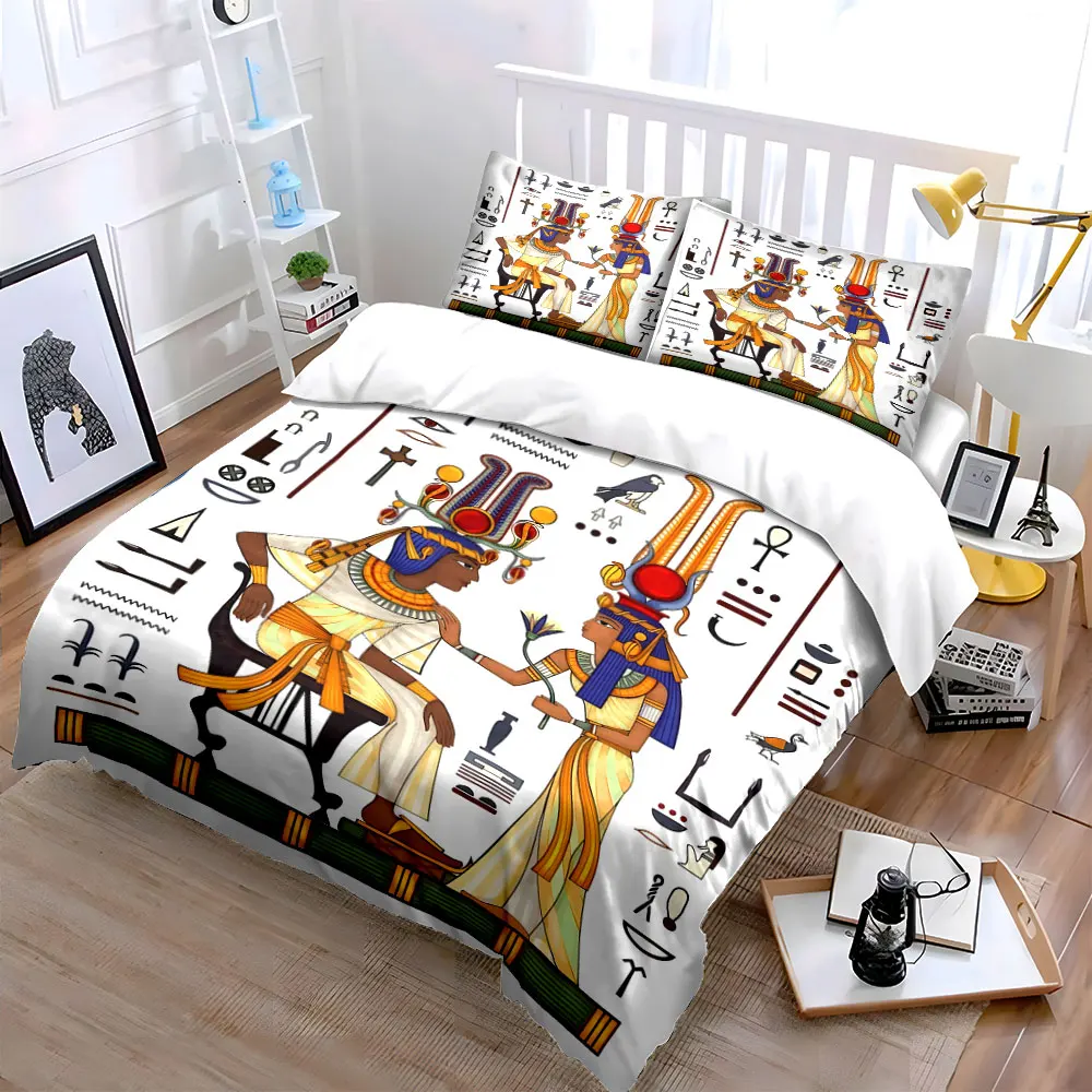Ancient Egyptian royalty and hieroglyphs Print Soft Comfortable Duvet Cover Bedding Set Included 1*Duvet Cover 2*Pillowcases