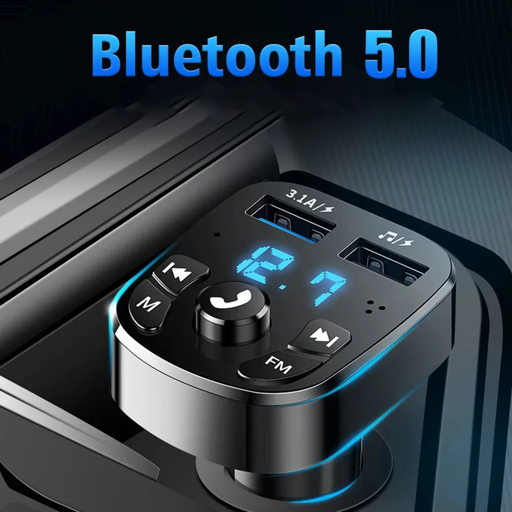 3.1A Car Mp3 Player Dual USB Ports  Fm Bluetooth Receiver Cigarette Lighter MP3 Player Wireless Hands-Free Audio Receiver in Car