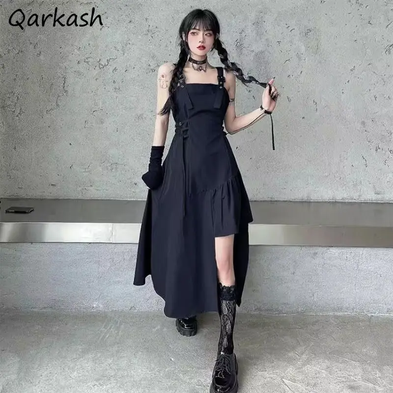 Strap Dresses Women Flattering Waist Bandage Irregular Pleated A-line Vestidos Design Minority Y2k Streetwear Hotsweet Trendy