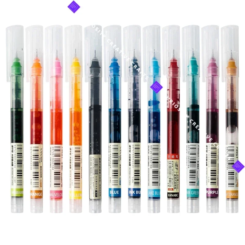 12 Color/set Fine Nib Gel Pen Big Ink Capacity Ballpoint Straight Liquid Student School Office Stationery Rollerball kawaii Gift