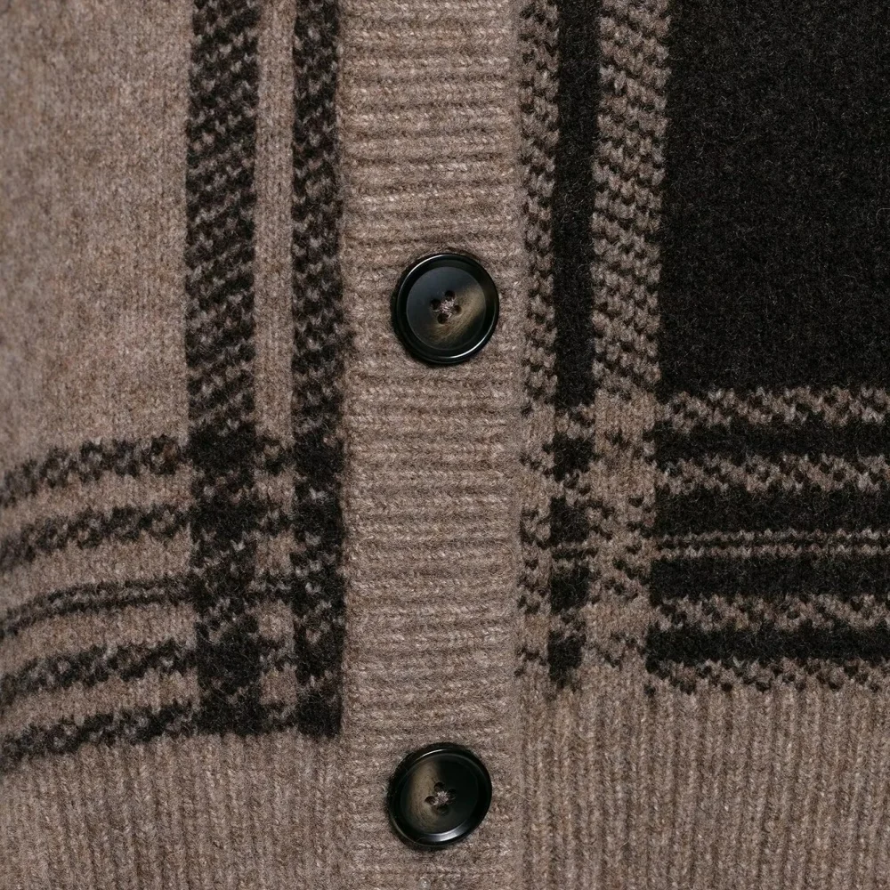 UNIZERA 2025, neues Produkt, eleganter, lässiger, modischer karierter Strickmantel im europäischen und amerikanischen Stil für Damen