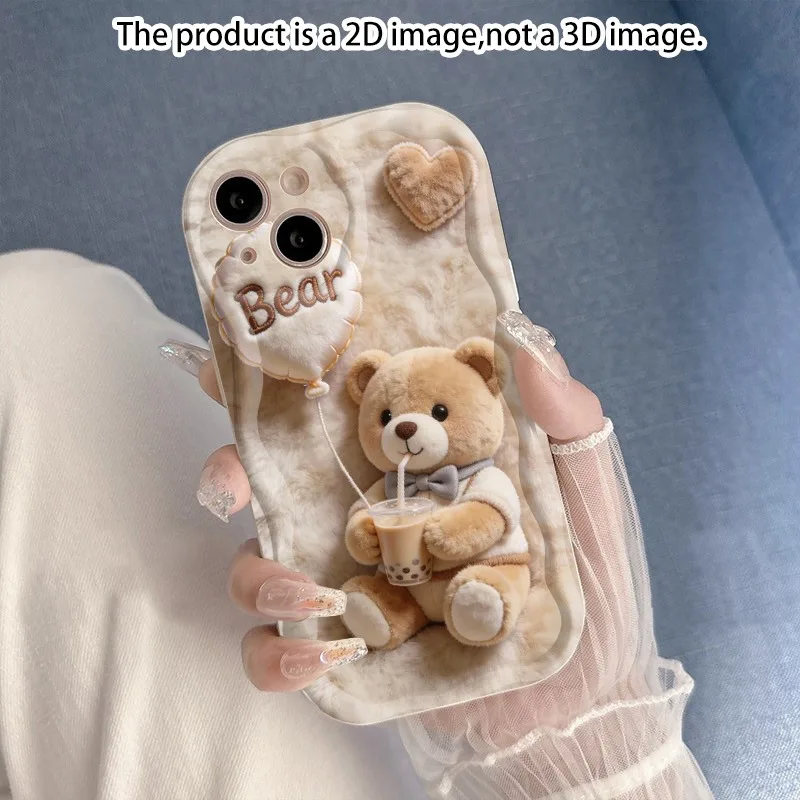 2D Image Phone Case For iPhone 17 16 15 14 13 12 11 Pro Max 16 Plus 16E 17E With Cute Bear 2D Print Design Cover Not 3D Pattern