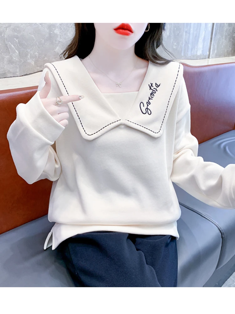 Embroidered Letter Side Split Loose Casual Women Sweatshirts 2024 New Autumn Winter Streetwear Tops Pullovers Long Sleeve Jumper