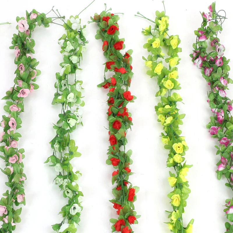 Artificial Ivy Small Roses Fake Flowers Vine Garland Wedding Arch Store Home Decoration Wall Hanging Green Plants Rattan Leaf