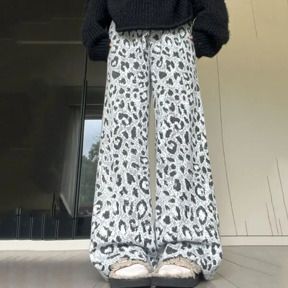 

Simple Plush Velvet Leopard Pants Drawstring Thicken Warm Casual Pants Women Workout Trousers Loose Winter Pants Female