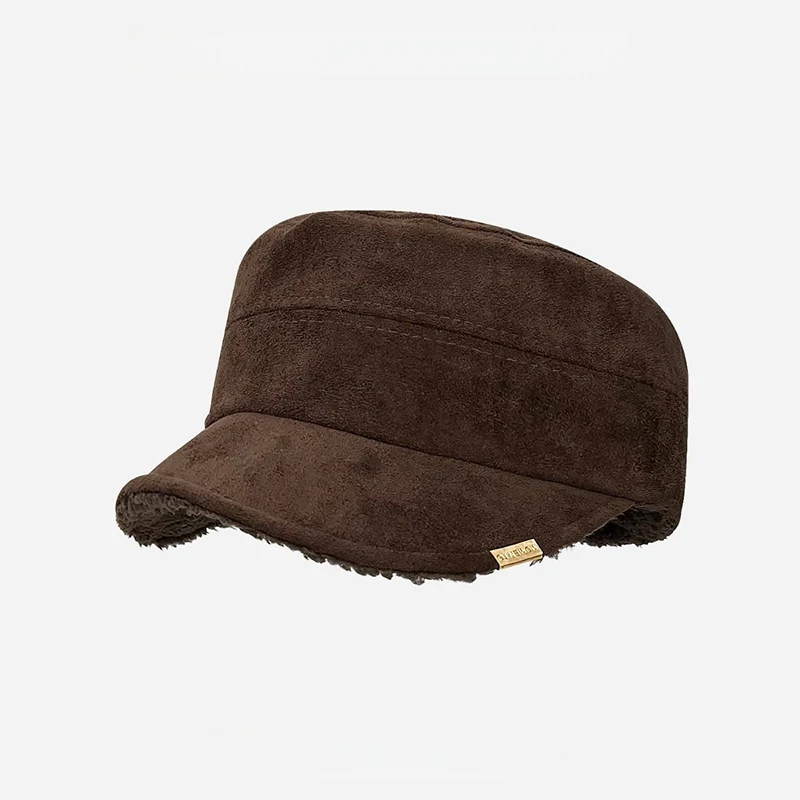 

New Trendy Simple Lambs Wool Flat-top Newsboy Hat For Men And Women Winter Outdoor Big Head Warmth Versatile Suede Berets Caps