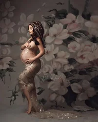 Vestidos de maternidad de malla bronceada de 6M para sesión de fotos, vestido Sexy para mujeres embarazadas, vestido elegante para embarazo, accesorios de fotografía, vestido Maxi 2024