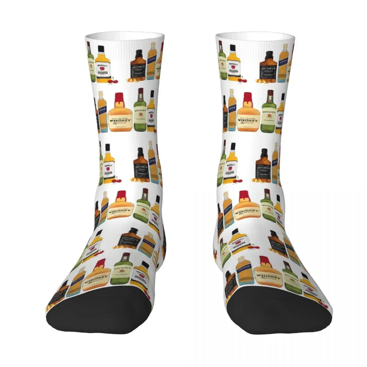 Whiskey Bottles Illustration Socks Harajuku Sweat Absorbing Stockings All Season Long Socks Accessories for Man's Woman's Gifts