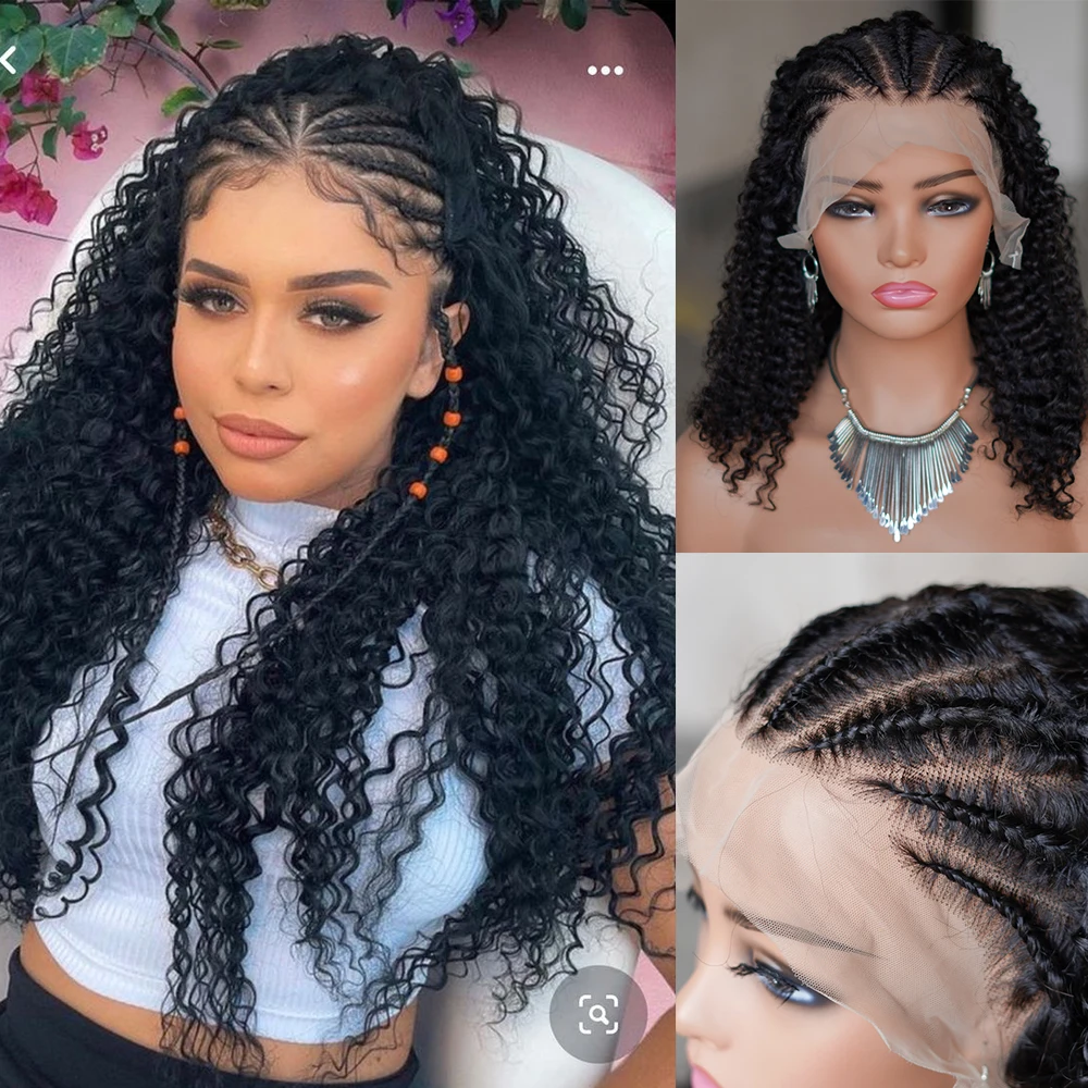 HD Transparent Lace Braided Wigs Remy Human Hair 16inches Black Kinky Curly Human Hair for Afro Women Curly Braiding Human Hair