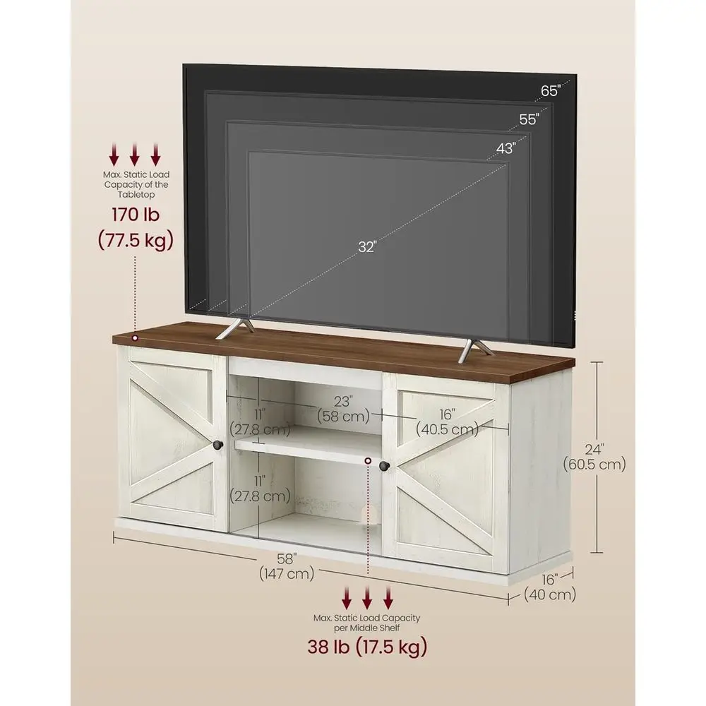 665 TV Rustiek entertainmentcentrum met schuifdeuren en opbergruimte, wit en honingbruine console