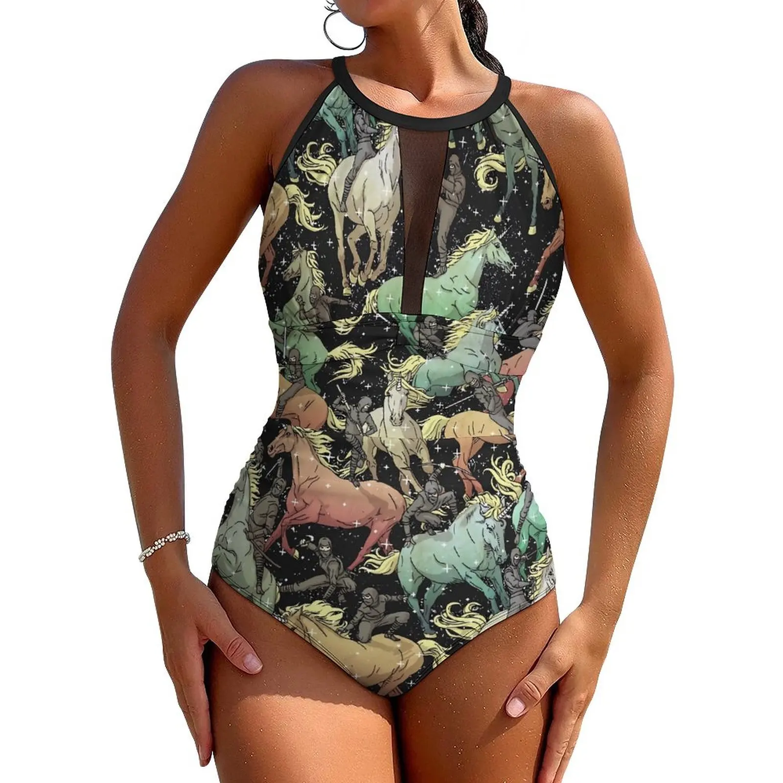 

Horse Print Swimsuit Ninjas Unicorns Push Up Swimwear One Piece Holiday Surf Monokini Swimsuits Graphic Beach Wear Plus Size