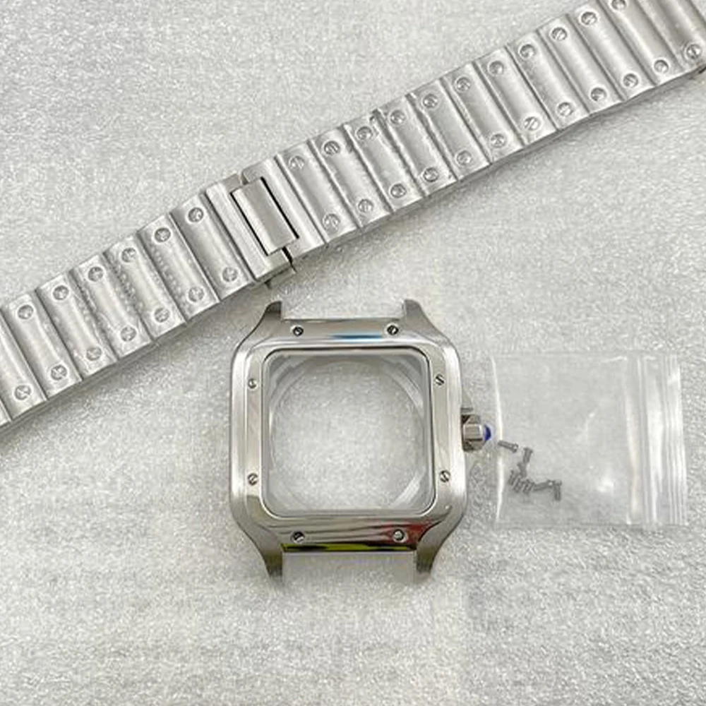 Customised NH36 NH35 Santo Watch Case and Strap Fit for NH35 NH36 Watch Case 27mm Square Dial Transparent Back Cover Case