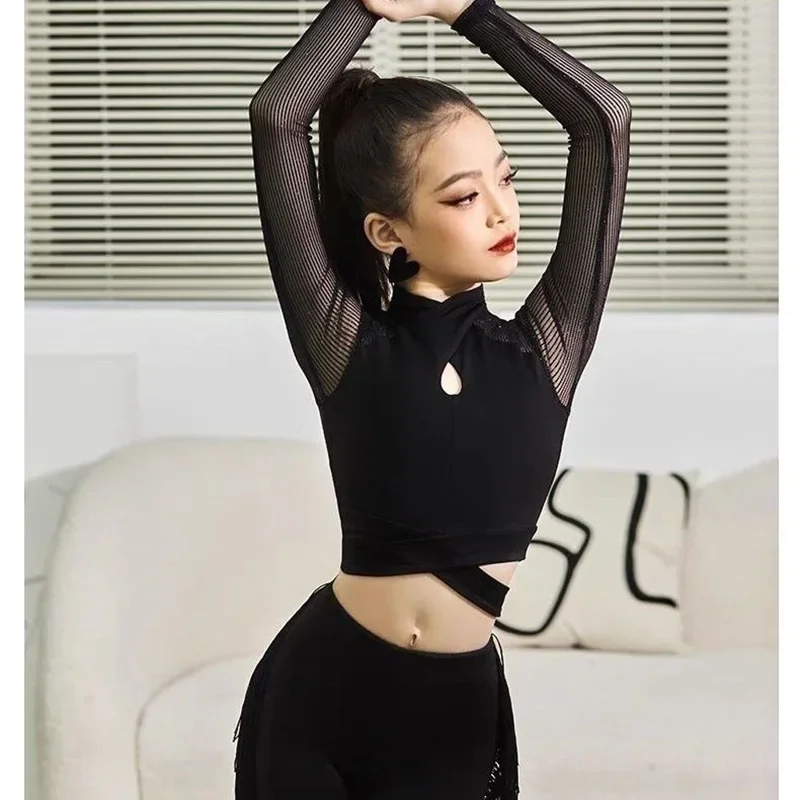 

children kid performance competition costumes Latin dance pants girl national standard dance tassel pants set training outfit