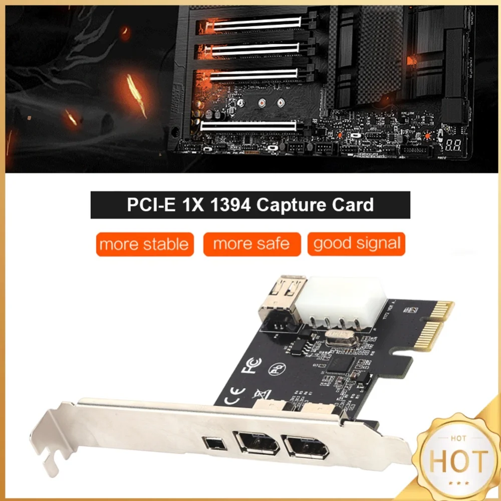 PCI-E 1X 1394 Card with 6 Pin to 4 Pin Firewire Adapter Desktop Computer PCI-E 1X to 16X 1394 DV Video Capture Card