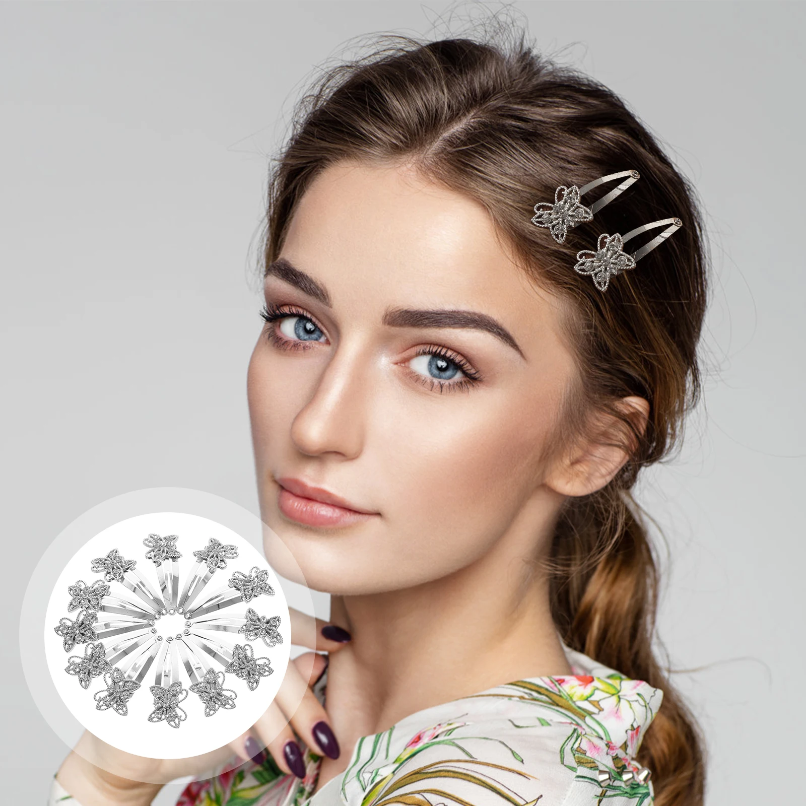 

12pcs Metal Rhinestone Snap Hair Clips For Women Butterflies Hair Pin Barrettes Thick Durable Secure Hold Party Styling