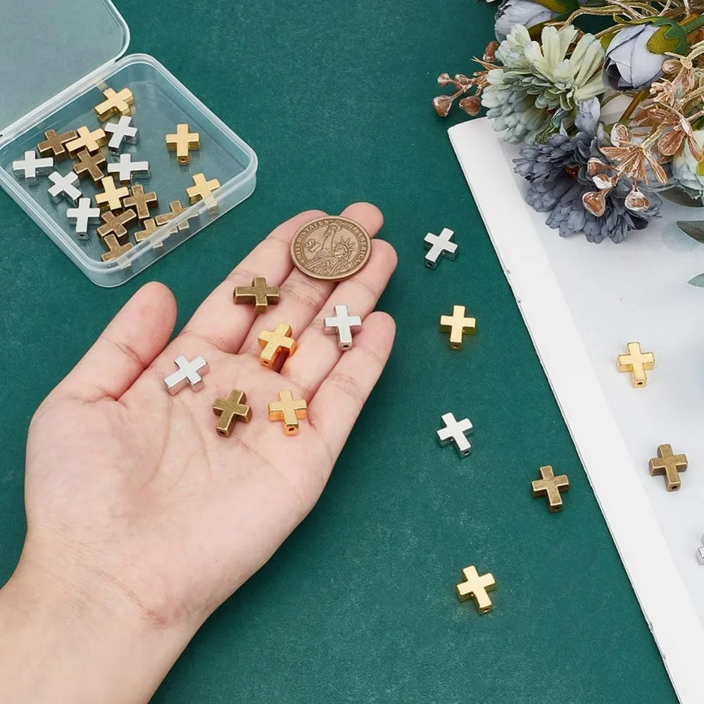 30 قطعة خزر عازل الصليب 3 ألوان العتيقة برونزية الصليب الصليب سحر 15 مللي متر موصل معدني حبة DIY بها بنفسك