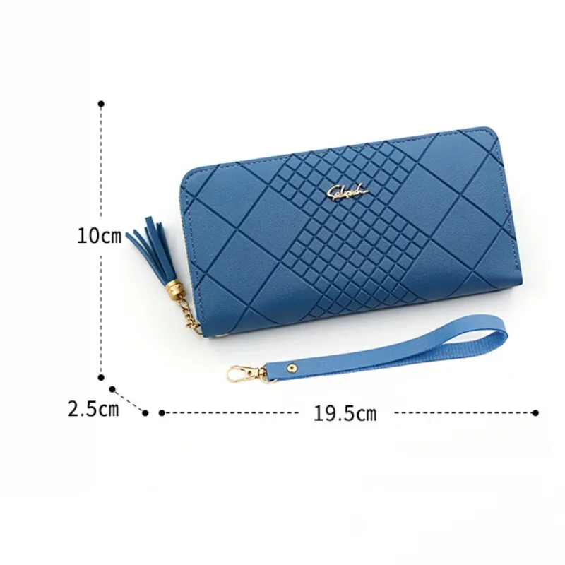 Dompet uang koin ritsleting wanita tempat kartu dompet Clutch kulit PU Panjang Dompet tangan wanita kapasitas besar tas tangan telepon saku uang