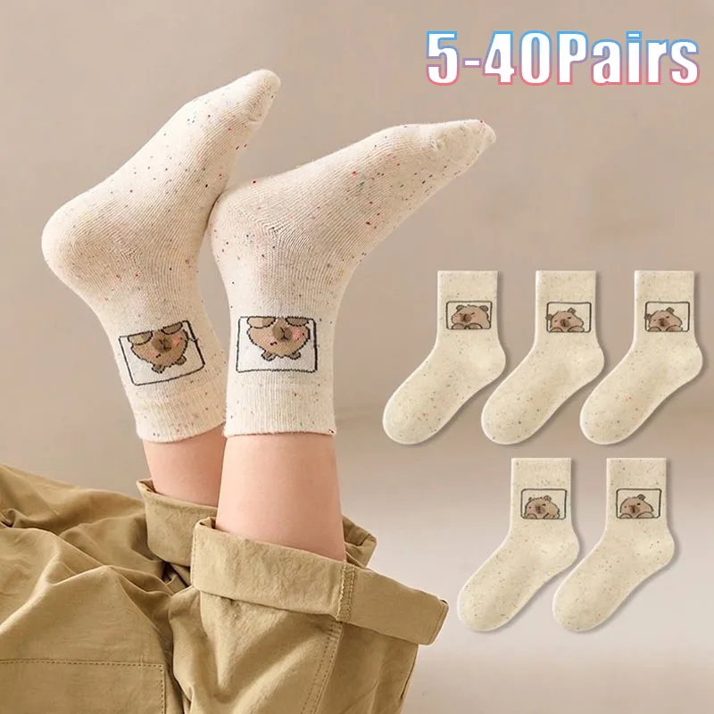 5-40Pairs Capybara Cartoon Socks Mid Calf Combed Cotton Cute for Christmas Birthday Gift New Collection Fall Winter